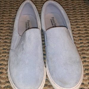 Light blue velvet slip on shoes